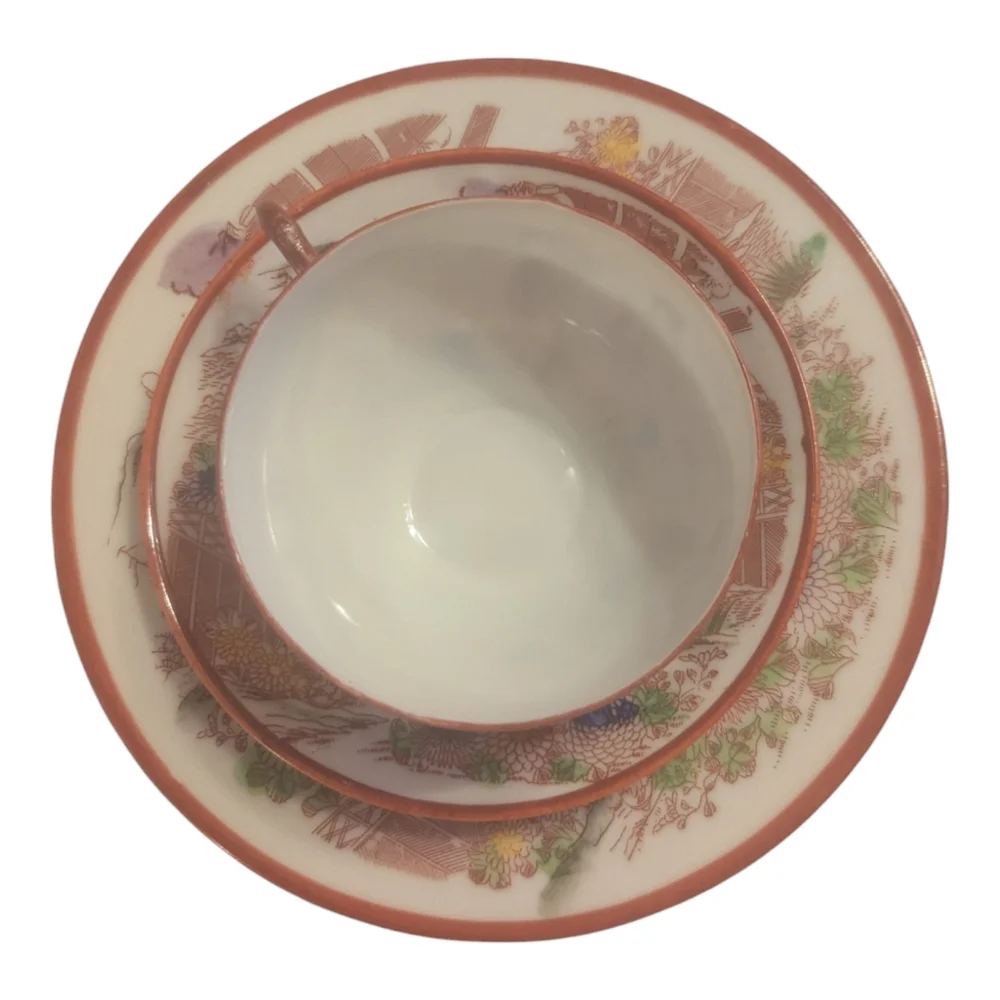 VTG King Paeying Geishas Japanese Garden Porcelain Teacup Saucer & Dessert Plate